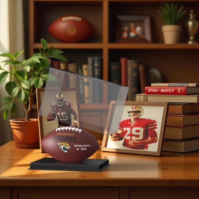 Full-Size Football Display Holder – Clear Acrylic Top, UV Protection, Deluxe Case for NFL/NCAA Balls