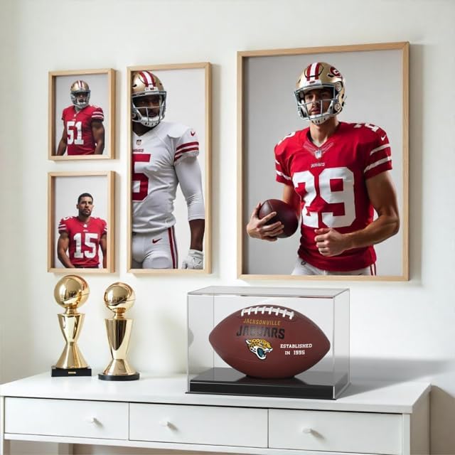 Full-Size Football Display Holder – Clear Acrylic Top, UV Protection, Deluxe Case for NFL/NCAA Balls
