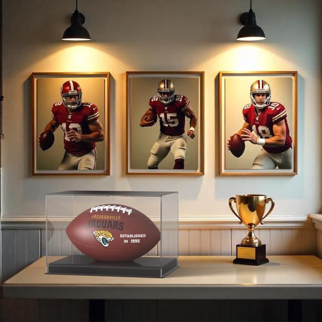Full-Size Football Display Holder – Clear Acrylic Top, UV Protection, Deluxe Case for NFL/NCAA Balls