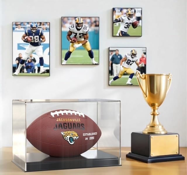 Full-Size Football Display Holder – Clear Acrylic Top, UV Protection, Deluxe Case for NFL/NCAA Balls