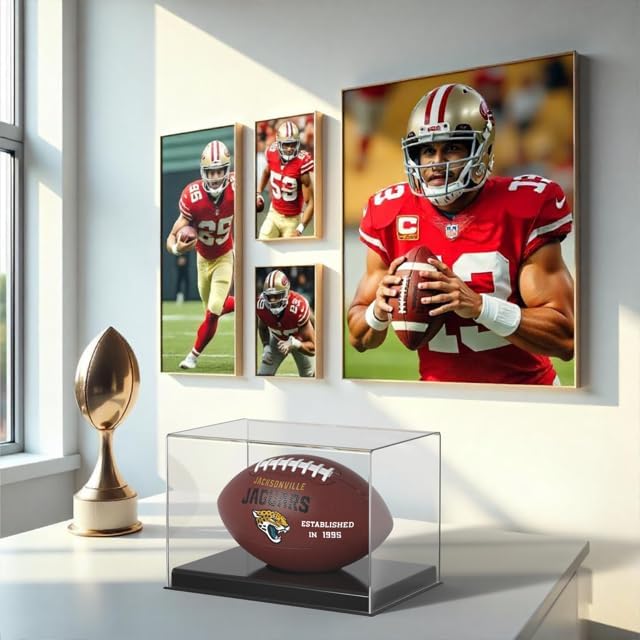 Full-Size Football Display Holder – Clear Acrylic Top, UV Protection, Deluxe Case for NFL/NCAA Balls